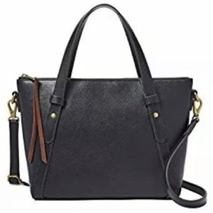 FOSSIL LEATHER AVONDALE SATCHEL WITH CROSSBODY STRAP BLACK NWT